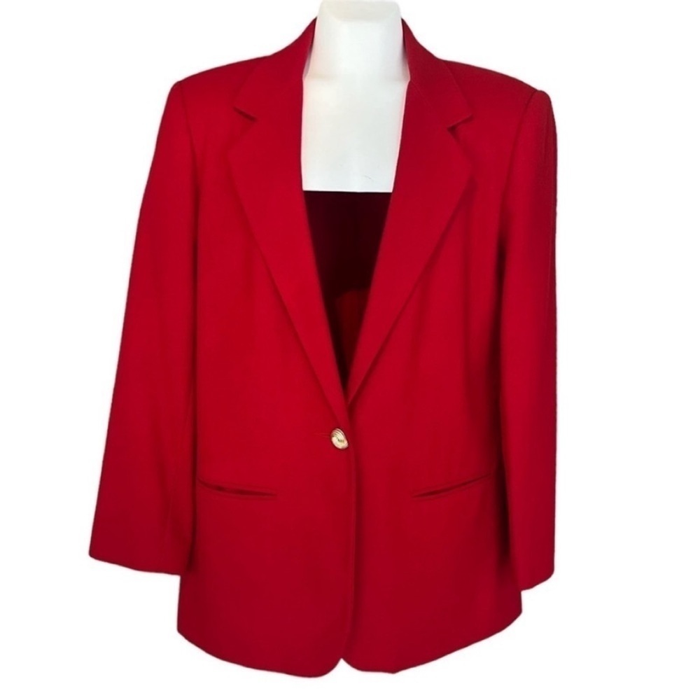 Savannah Vintage Red Wool Blazer Gold Button Jacket Size 10 - Picture 14 of 14